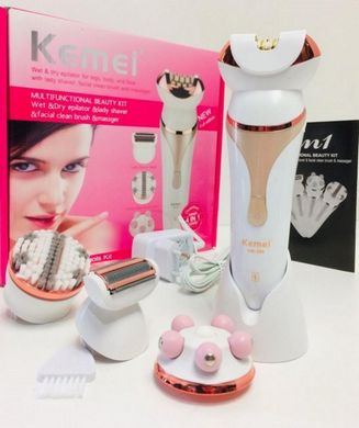 Епілятор Kemei KM-296 4в1, бездротовий жіночий акумуляторний епілятор з насадками для чищення і масажу обличчя