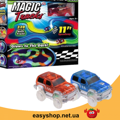 Гоночний трек Magic Tracks 360 деталей - Дитячий світиться гнучкий автотрек з двома машинками і містком Топ