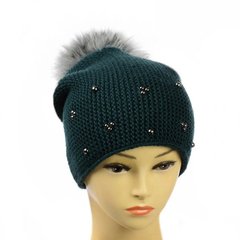 Жіноча зимова шапка "Поліна" Пляшкова - шапка на флісі з помпоном і намистинками Топ