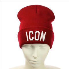 Шапка "ICON" Червона c білими літерами - молодіжна шапка-лопата з відворотом Топ