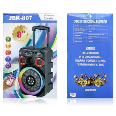 Портативная колонка JBK-807 с микрофоном, аккумуляторная Bluetooth колонка, переносная большая акустика 40Вт