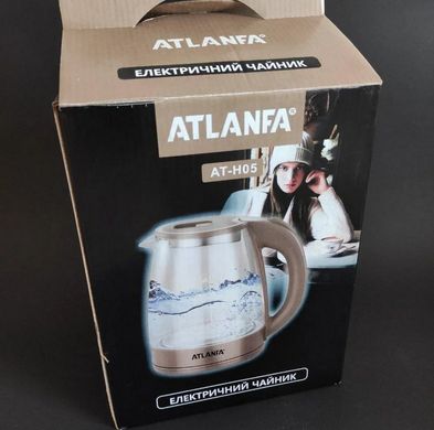 Електрочайник з підсвічуванням ATLANFA AT-H05, скляний електричний чайник, електрочайник дисковий