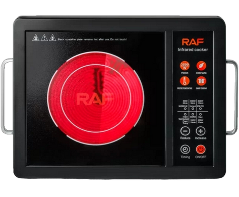 Електроплита інфрачервона одноконфоркова RAF R8006B, потужна настільна плита 3500 Вт для всіх типів посуду