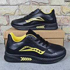 Кросівки підліткові для хлопчика Paliament Чорні з жовтим принтом Еко-нубук 36