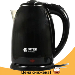 Электрочайник BITEK BT-3112 чайник 2L 1500W Черный, Чайник электрический из нержавеющей стали