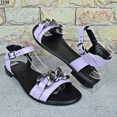 Босоножки женские кожанные Sali Украина, Фиолетовые сандалии из натуральной кожи на низком каблуке 36