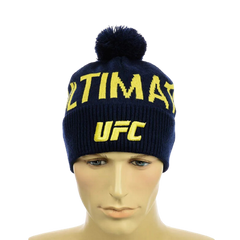 Мужская молодежная шапка "UFC" Синяя - Мужская зимняя шапка на флисе с отворотом Топ