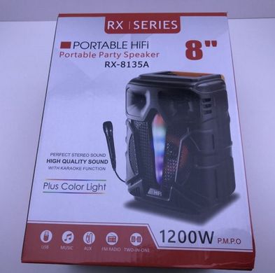 Портативна колонка RX-8135W з підсвіткою, мікрофоном і пультом, акумуляторна Bluetooth колонка 10 Вт
