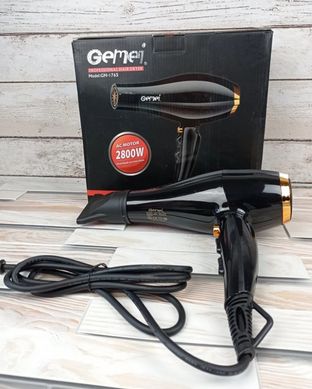 Фен для волосся Gemei GM-1765 2800 Вт, Професійний потужний фен для укладання та сушіння волосся