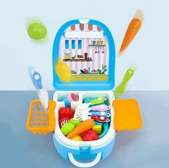 Ігровий набір WASHING VEGETABLE BASIN, Кухня у валізі з овочами, мийка у формі рюкзака, дитяча кухня, Блакитний