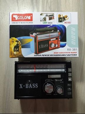 Радіоприймач з ліхтарем Golon RX-381 - Радіо з MP3, USB/SD і LED-ліхтариком Чорний Топ