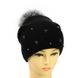 Женская зимняя шапка "Полина" Черная - шапка на флисе с помпоном и бусинками Топ