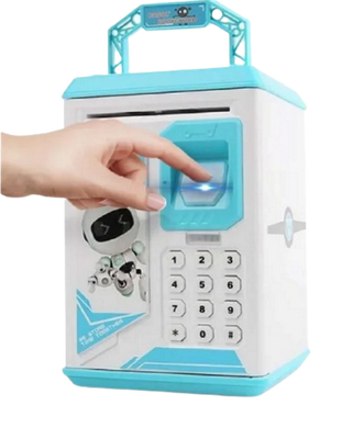 Дитячий сейф скарбничка Robot Bodyguard №.906 з відбитком пальця, кодовим замком і купюропріємником Синій Топ