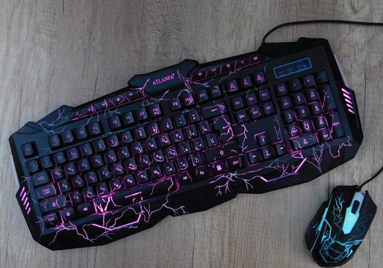 Клавиатура V-100L + мышка - игровой комплект проводная клавиатура + мышь с подсветкой молния