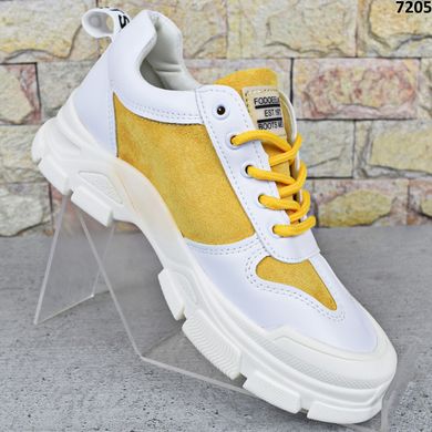 Кросівки жіночі демісезонні Veagia, кросівки Білі з жовтим екошкіра + еко-замша 37