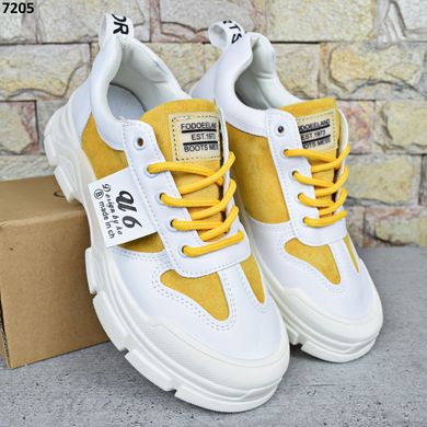 Кросівки жіночі демісезонні Veagia, кросівки Білі з жовтим екошкіра + еко-замша 37