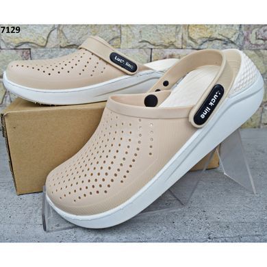 Сабо кроксы женские Luck Line, силиконовые кроксы бежевые на серой платформе 40