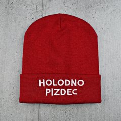 Шапка HOLODNO PIZDEC / Холодно П***** Красная - молодежная шапка-лопата с отворотом Топ