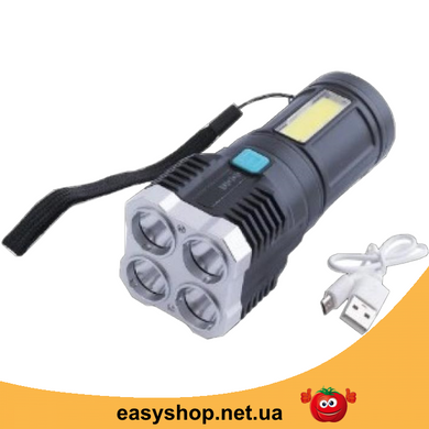 Ліхтар ручний TOPA F-905+COB, потужний світлодіодний ліхтарик з акумулятором, заряджання від USB, бічна лампа