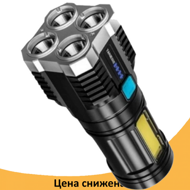 Фонарь ручной TOPA F-905+COB, мощный светодиодный фонарик с аккумулятором, зарядка от USB, боковая лампа