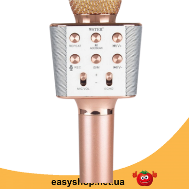 Микрофон караоке WSTER WS-1688 - беспроводной Bluetooth микрофон с 05 тембрами голоса Розово-Золотой