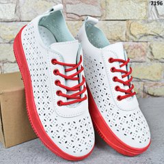 Кросівки жіночі весняно-літні MaiNeLin, Білі з червоним кросівками з екошкіри 36