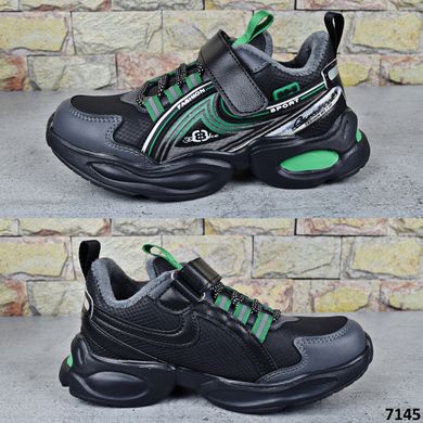 Кросівки підліткові для хлопчика Y.Top, кросівки на пінковій підошві Чорні із зеленим