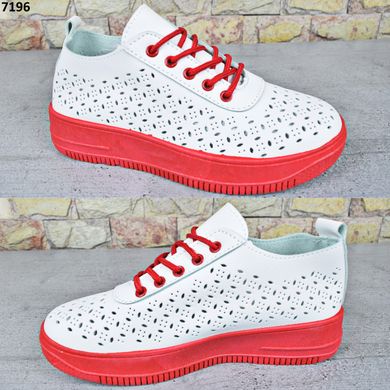 Кросівки жіночі весняно-літні MaiNeLin, Білі з червоним кросівками з екошкіри 36
