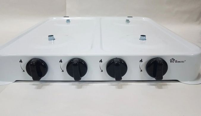 Газова плита настільна таганок Domotec MS-6604 на 4 конфорки (Біла з кришкою) Топ