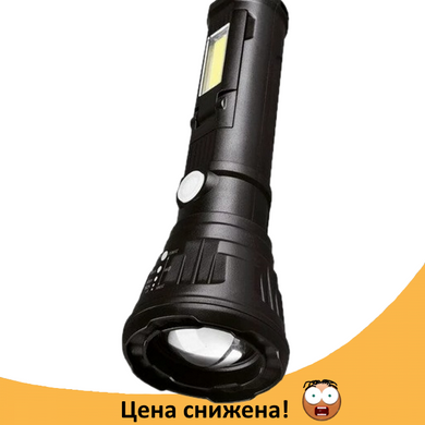Ліхтар ручний PANTHER PT-8182 з бічною лампою, потужний ліхтарик з акумулятором, заряджання від USB, 3+1 режима+COB