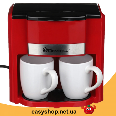 Кофеварка капельная Domotec MS-0705 500 Вт Красная + 2 керамических чашки по 150мл, кофемашина для дома