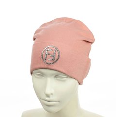 Женская шапка с трендовым патчем "FF" (Пудра) - молодежная шапка-лопата с отворотом Топ
