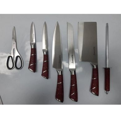 Набір кухонних ножів Rainberg RB-8805 9 в 1 з неіржавкої сталі на дерев'яній підставці, ножі для кухні
