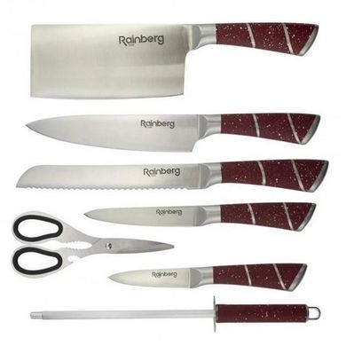 Набор кухонных ножей Rainberg RB-8805 9 в 1 из нержавеющей стали на деревянной подставке, ножи для кухни