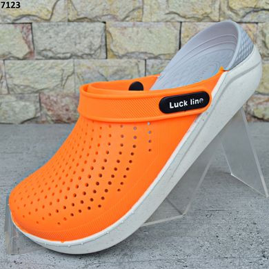 Сабо кроксы женские Luck Line, силиконовые кроксы оранжевые с серым на белой платформе 38