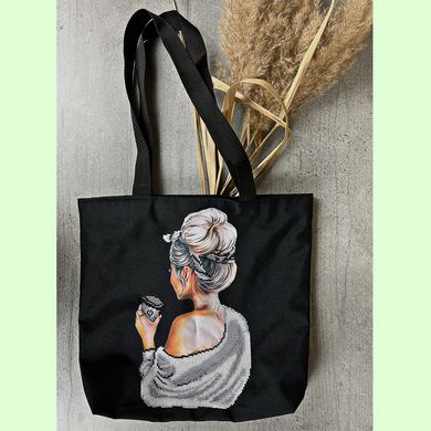 Сумочка вишитая бисером "Девочка", готовая сумка шоппер с вишивкой из бисера ручной работы