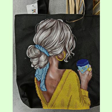 Сумочка вишитая бисером "Мария", готовая сумка шоппер с вишивкой из бисера ручной работы