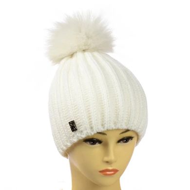 Женская шапка "Карина" Белая - зимняя шапка на флисе с помпоном Топ