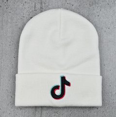 Шапка Tik Tok / ТикТок з чорним логотипом Біла - молодіжна шапка-лопата з відворотом Топ