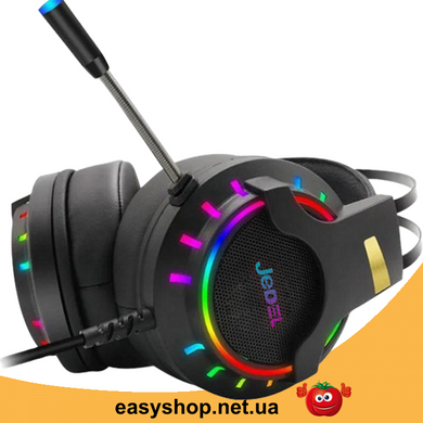Ігрові навушники JEDEL GH212 зі світлодіодним підсвічуванням і мікрофоном, провідні комп'ютерні навушники, Черный