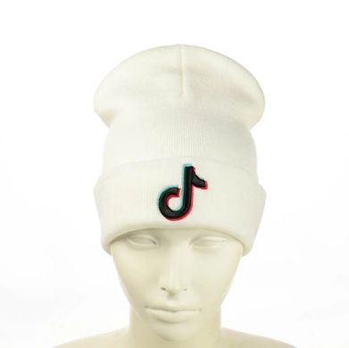 Шапка Tik Tok / ТикТок с черным логотипом Белая - молодежная шапка-лопата с отворотом Топ