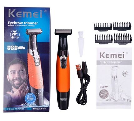 Тример Kemei KM-1910 - Чоловічий тример акумуляторний бритва для стрижки волосся бороди і вусів + 4 насадки
