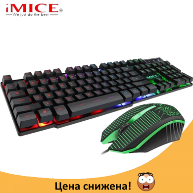 Провідна ігрова клавіатура і мишка iMICE KM-680 з підсвічуванням 1600 DPI, комплект клавіатура і миша для ПК, Черный
