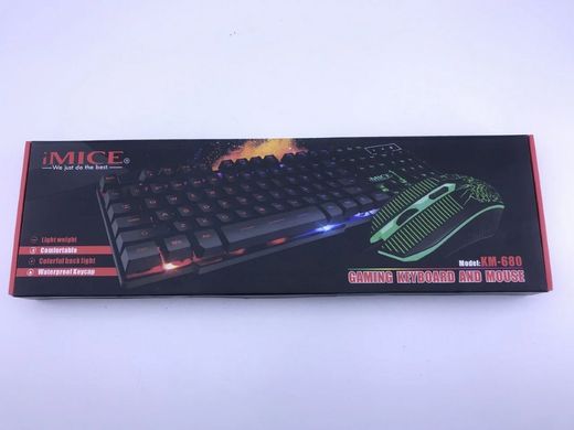 Провідна ігрова клавіатура і мишка iMICE KM-680 з підсвічуванням 1600 DPI, комплект клавіатура і миша для ПК, Черный