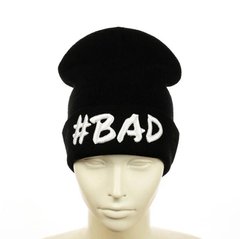 Шапка #BAD / #БЕД Чорна, молодіжна шапка-лопата з відворотом, Черный